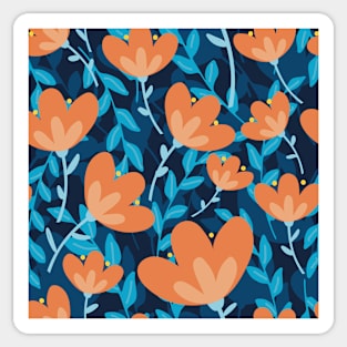 Flower pattern, modern, orange and blue Sticker